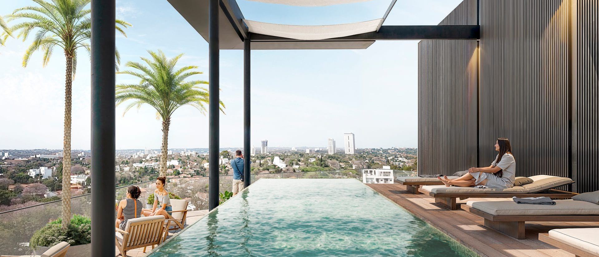 Rooftop pool at a Cresia development, overlooking Asunción