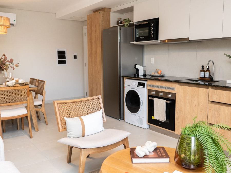 Kitchen and dining area in a Vivo Villa Aurelia apartment