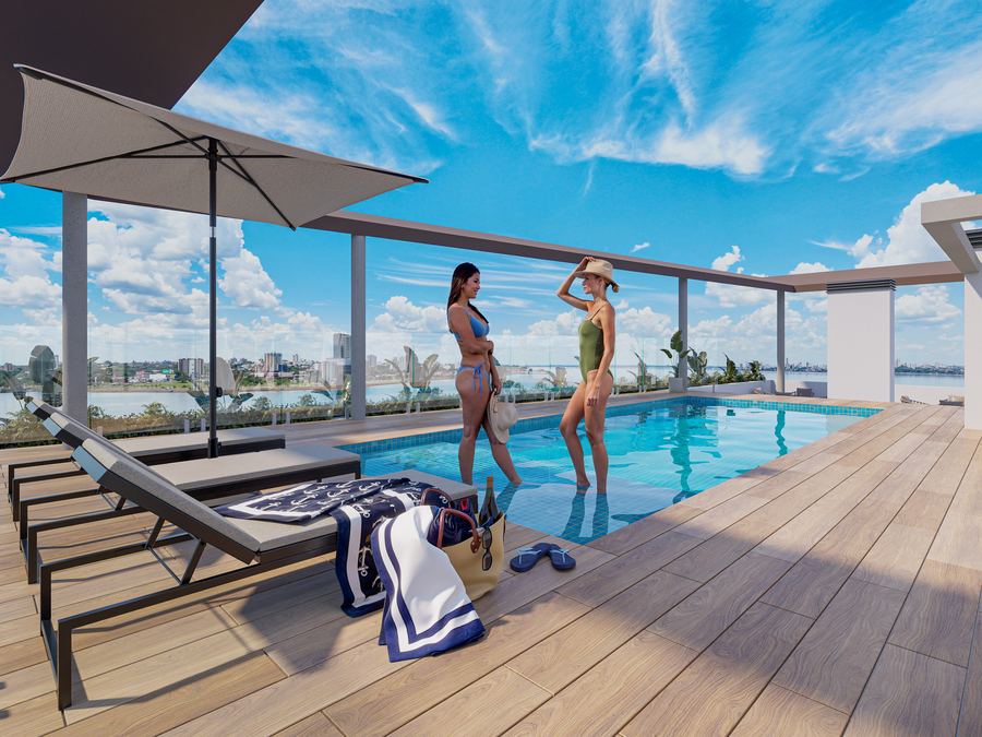 Pool overlooking the Paraná river at Paseo Mboi Ka’e